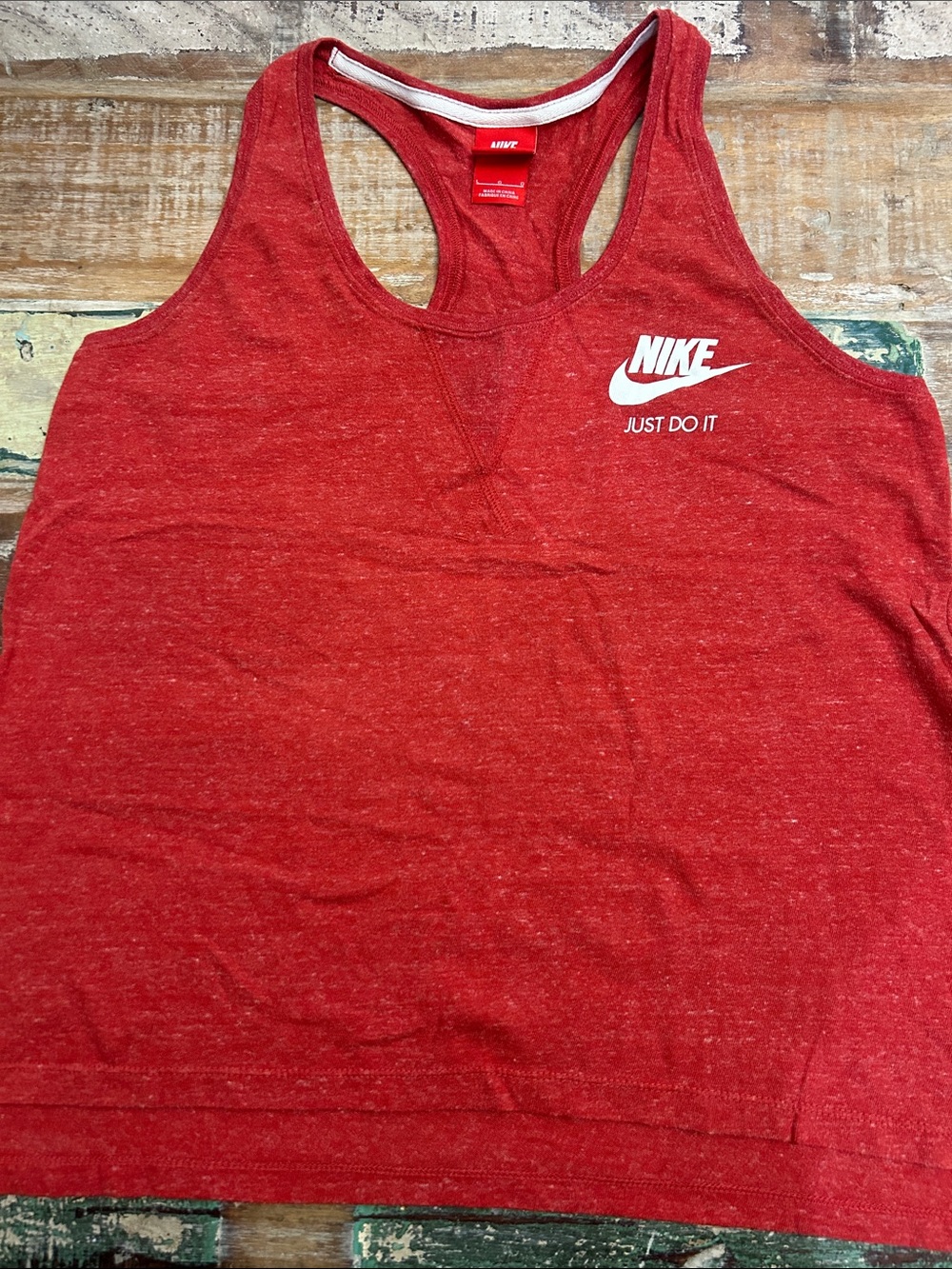 Nike Women's Red Heather Racerback Tank Top with White Logo